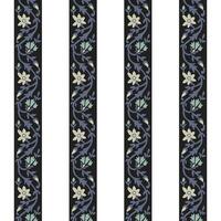 A black and white striped seamless border pattern with flowers on it vector