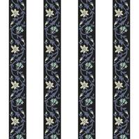 A black and white striped seamless border pattern with flowers on it vector