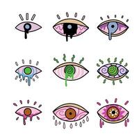 Groovy eye elements. 70s, 80s, 60s vibes funky sticker. Retro psychedelic vector illustration. Vintage nostalgia element for card, poster design and print