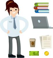 Successful businessman in strong pose. Happy man in suit and tie. Hands at the waist. Cartoon flat illustration. Office worker vector