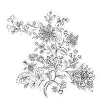 A black and white drawing of flowers on a white background vector