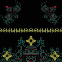 A vibrant green and yellow dotted pixel art border pattern design on a black background vector