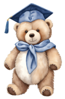 Cute teddy bear graduation watercolor isolated. AI Generative png