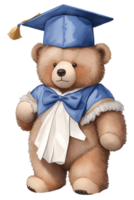 Cute teddy bear graduation watercolor isolated. AI Generative png