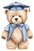 Cute teddy bear graduation watercolor isolated. AI Generative png