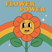 maravilloso hippie años 70 gracioso dibujos animados flor. pegatina paquete en de moda retro psicodélico dibujos animados estilo. flor fuerza. bueno vibras. permanecer maravilloso vector