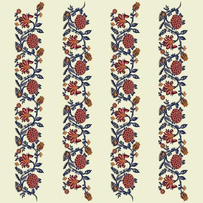 A colorful striped pattern border with floral and leaf motifs