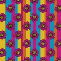 A vibrant floral pattern against a striped backdrop vector