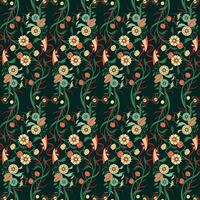 un hermosa floral modelo en un oscuro fondo, repetido sin costura modelo vector