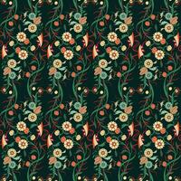 A beautiful floral pattern on a dark background, repeated seamless pattern vector