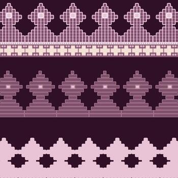 un púrpura y blanco modelo con cuadrícula y puntos, repetido sin costura patrón, frontera vector