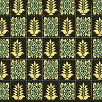 A vibrant green and yellow pattern against a striking dark backdrop, repeated seamless pattern vector