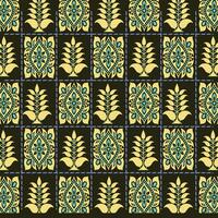 A vibrant green and yellow pattern against a striking dark backdrop, repeated seamless pattern vector