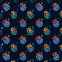 A vibrant floral pattern with blue and red flowers against a striking black background, repeated pattern, seamless abstract pattern vector