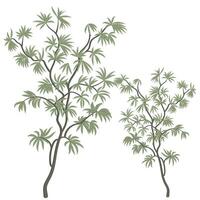 A drawing of two trees with green leaves vector