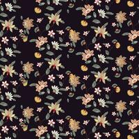 púrpura flores y hojas en un vibrante fondo, sin costura repetido patrón, floral repetido patrón, vides con flores vector