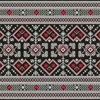 A black and red knitted pattern with hearts, repeated seamless border vector