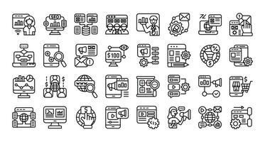 Online marketing outline icons set. The collection includes business and development, programming, web design, app design, and more vector