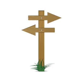 Guidepost And Pointing Wooden Arrows Index. Vector Pointer Roadsign Form Wood Timber, Left And Right Directional Way Illustration