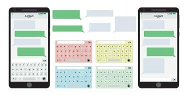 Messenger mobile phone user interface. Screen app and speech bubble with keyboard. Vector illustration