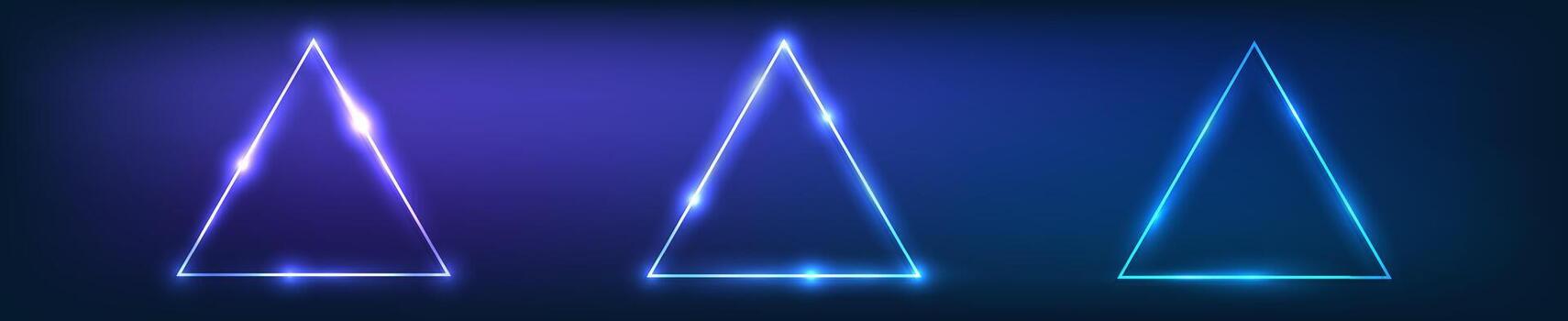 Neon triangular frame with shining effects vector