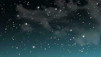 Night sky with clouds and many stars. Abstract nature background with stardust in deep universe. Vector illustration.