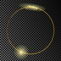 Gold glowing circle frame isolated on dark background. Shiny frame with glowing effects. Vector illustration.