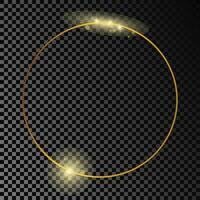 Gold glowing circle frame isolated on dark background. Shiny frame with glowing effects. Vector illustration.