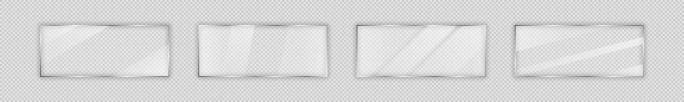 Set of four glass plates in rectangle frame isolated on background. Vector illustration.