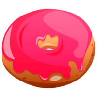 Cute, colorful, sweet and glossy donut with pink glaze. Cartoon illustration. Bread, pastry clipart, icon for graphic resources for apps, menues. png