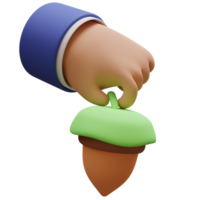 3D Render of Hand Holding a acorn. Food Concept png