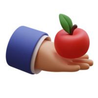 3d geven van hand- Holding een rood appel. voedsel concept. oogst seizoen png
