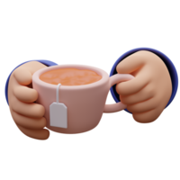 3d rendre de mains en portant une thé tasse. confortable concept png