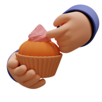 3d rendere di mano Tenere un' Cupcake con crema png