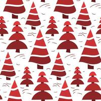 Pattern with pink natural Christmas trees on a white background. Vector Christmas trees grow, seamless background with decorated elements. Ideal for making fabrics, textiles, scrapbooking, wallpaper