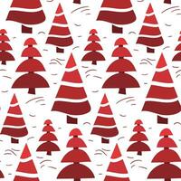 Pattern with pink natural Christmas trees on a white background. Vector Christmas trees grow, seamless background with decorated elements. Ideal for making fabrics, textiles, scrapbooking, wallpaper