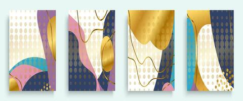 Happy celebration greeting card in empty abstract background for Social media, story, post, poster, invitation, party, banner, event, flyer, print. Modern design vector illustration set in pastel gold