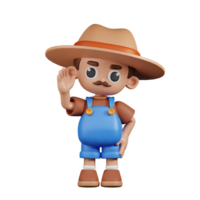 3d Character Farmer Greeting Pose. 3d render isolated on transparent backdrop. png