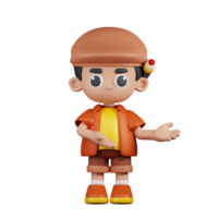 3d Character Artist Pointing To Something Pose. 3d render isolated on transparent backdrop. png