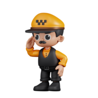 3d Character Taxi Driver Looking for Something Pose. 3d render isolated on transparent backdrop. png