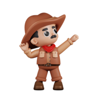 3d karakter cowboy op zoek zegevierend houding. 3d geven geïsoleerd Aan transparant achtergrond. png