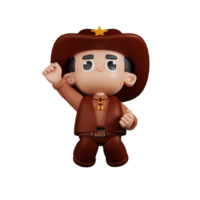 3d Character Sheriff Jumping In The Air Pose. 3d render isolated on transparent backdrop. png