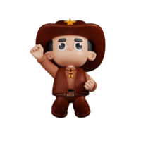 3d Character Sheriff Jumping In The Air Pose. 3d render isolated on transparent backdrop. png