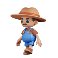 3d Character Farmer Walking Pose. 3d render isolated on transparent backdrop. png