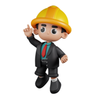 3d Character Engineer Happy Jumping Pose Pose. 3d render isolated on transparent backdrop. png