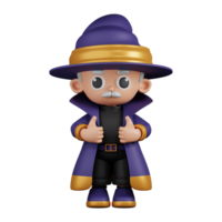 3d Character Wizard Showing Thumbs Up Pose. 3d render isolated on transparent backdrop. png