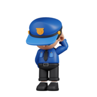 3d Character Policeman Worry Pose. 3d render isolated on transparent backdrop. png