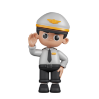 3d Character Pilot Greeting Pose. 3d render isolated on transparent backdrop. png