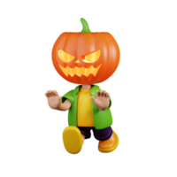 3d Character Pumpkin Strange Pose. 3d render isolated on transparent backdrop. png