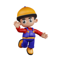 3d Character Mechanic Happy Pose. 3d render isolated on transparent backdrop. png